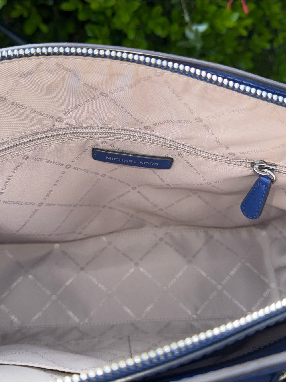 Michael Kors Cobalt Blue Leather Satchel with Chain-Trim Strap - Picture 7 of 12